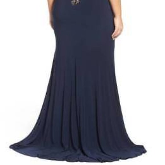 MAC DUGGAL EMBELLISHED JERSEY MERMAID MIDNIGHT NAVY GOWN DRSS sz 16W - Picture 7 of 8